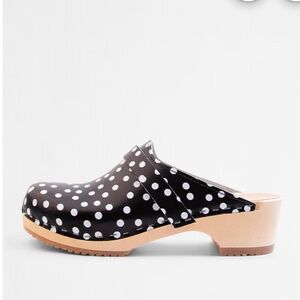 Verka Black and White Polka Dot Leather Clogs
